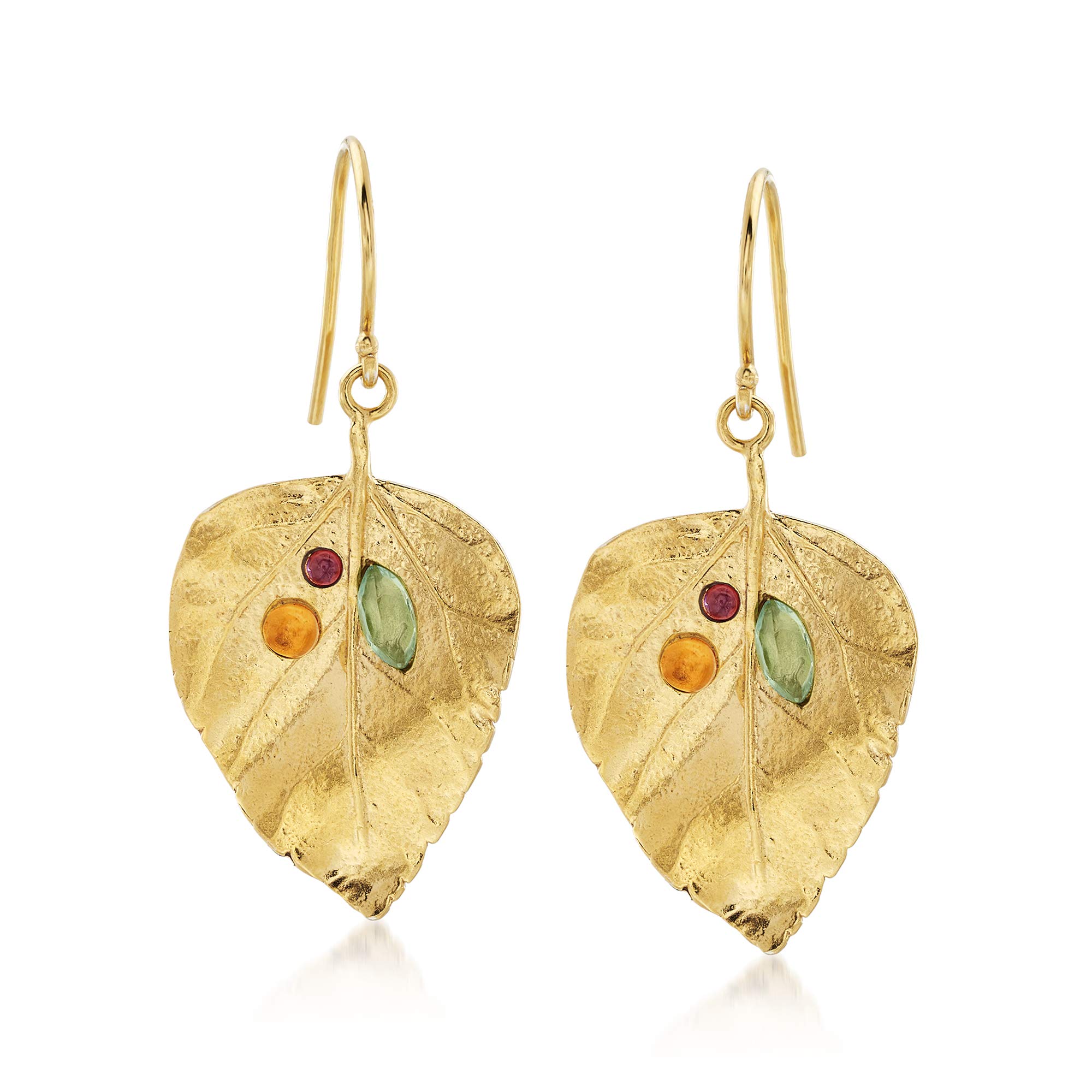 Ross-Simons 1.40 ct. t.w. Multi-Stone Leaf Drop Earrings in 18kt Yellow Gold Over Sterling