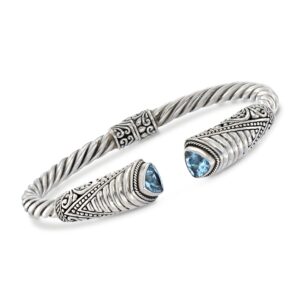 ross-simons 2.70 ct. t.w. sky blue topaz bali-style cuff bracelet in sterling silver. 7.5 inches