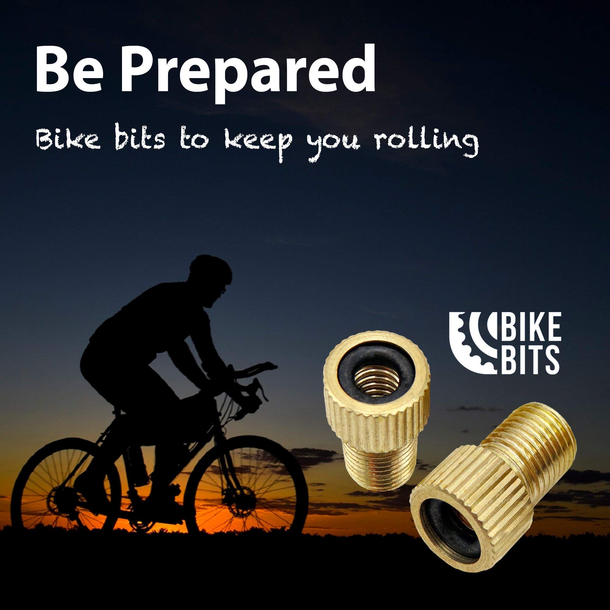 Bike Bits Brass Presta Valve Adapter - Convert Presta to Schrader - Inflate Tire Using Standard Bike Pump or Air Compressor (4 Pack)