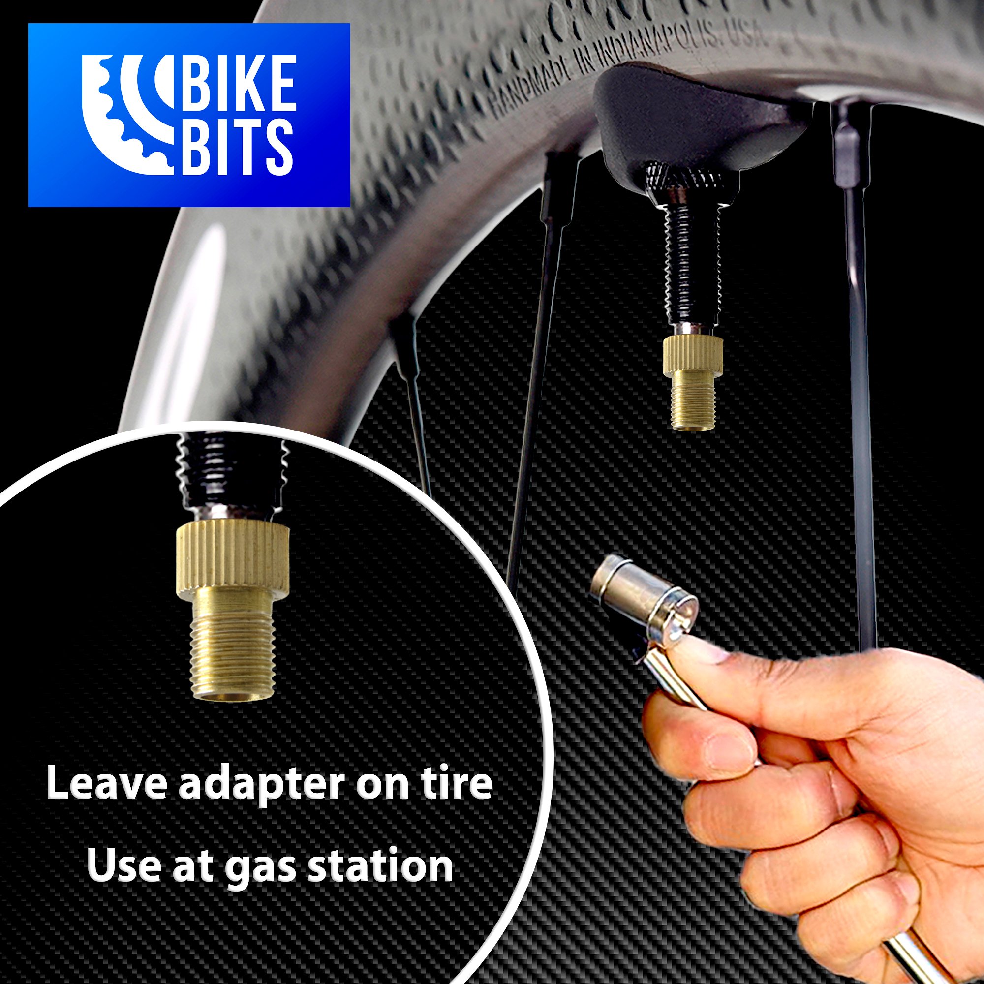 Bike Bits Brass Presta Valve Adapter - Convert Presta to Schrader - Inflate Tire Using Standard Bike Pump or Air Compressor (4 Pack)