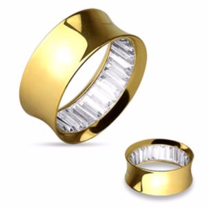 covet jewelry square stones inside gold ip over 316l surgical steel double flared tunnels (1" (25mm))