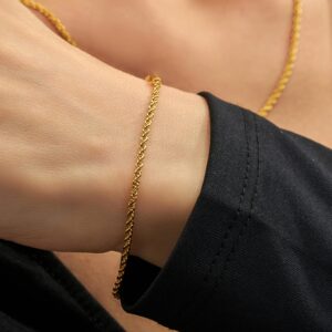 LIFETIME JEWELRY 1mm Rope Chain Bracelet for Women Men Teen 24k Real Gold Plated (Gold, 7 inches)