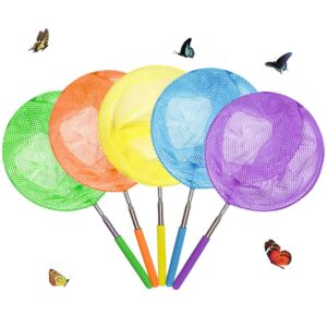 USATDD Kids Telescopic Butterfly Fishing Nets Great for Catching Insects Bugs Fish Caterpillar Ladybird Nets Outdoor Tools Colorful Extendable 34" Inch (5 Pack)