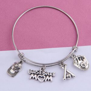 QIIER Baseball Mom Bracelet Sports Expandable Charm Bangle Baseball Jewelry for Moms Fans (silver)