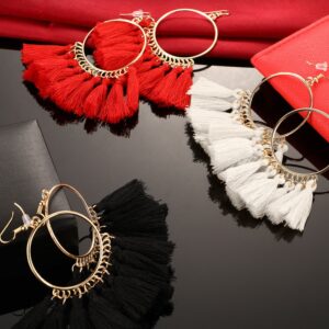 Gejoy Tassel Hoop Earrings Fan-shaped Drop Earrings Dangle Eardrop for Women Party Bohemia Dress Accessory, 3 Pairs