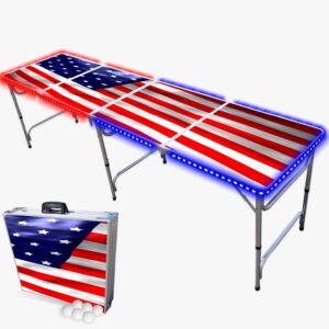 PartyPong 8-Foot Folding Beer Pong Table w/LED Lights - USA Edition