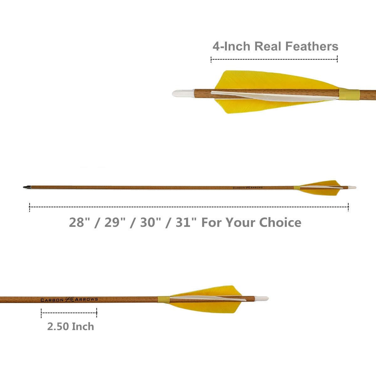 Letszhu Archery Carbon Arrows 500 Spine with Helical Real Feathers and Removable Tips for Compound Recurve Bow (6 Pack)