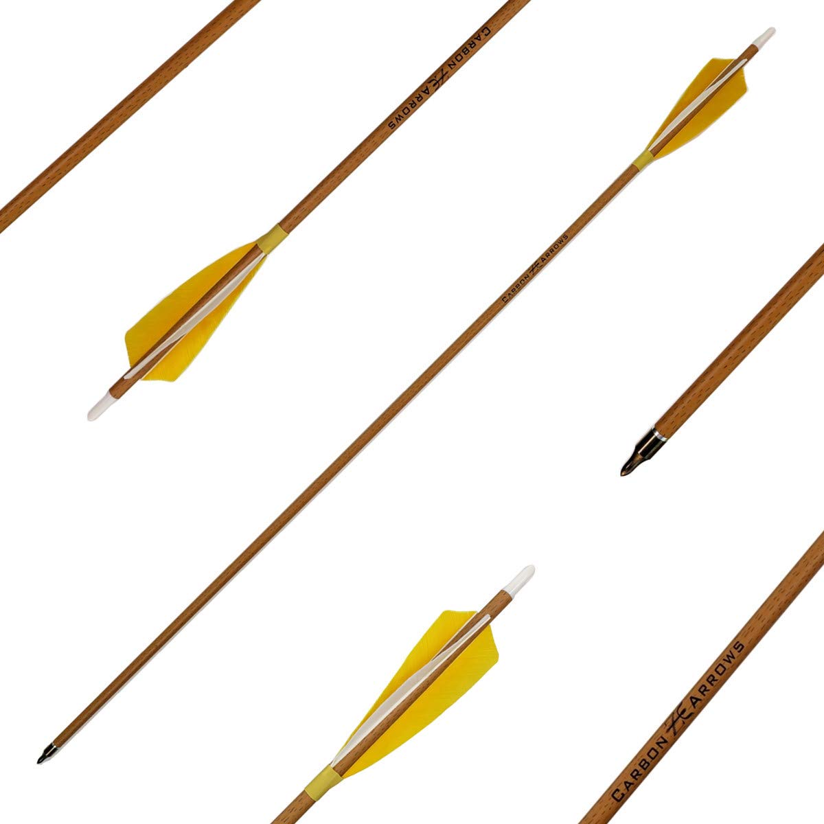 Letszhu Archery Carbon Arrows 500 Spine with Helical Real Feathers and Removable Tips for Compound Recurve Bow (6 Pack)