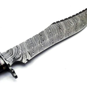 UK UNIQUE SHARP KNIVES BK-3039 Handmade Damascus Steel 15 Inches Damascus Steel Hunting Knife - Beautiful Rose Wood & Bone Handle