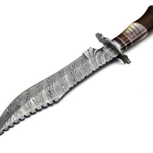 UK UNIQUE SHARP KNIVES BK-3039 Handmade Damascus Steel 15 Inches Damascus Steel Hunting Knife - Beautiful Rose Wood & Bone Handle