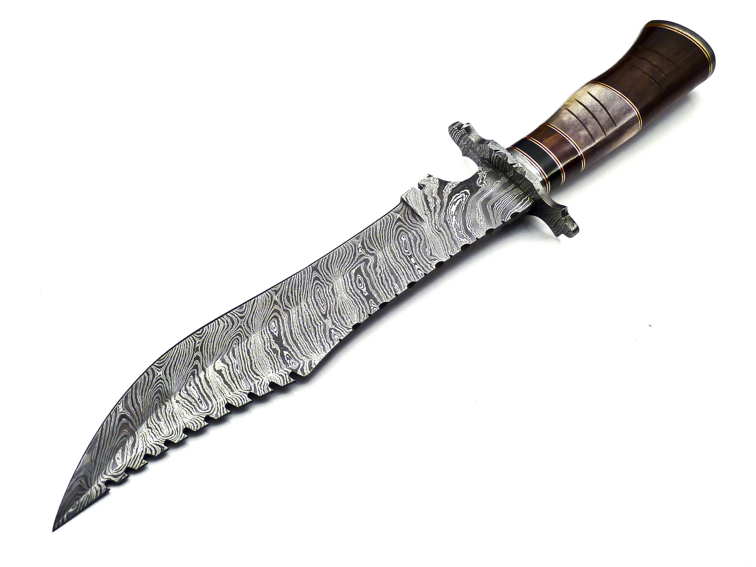 UK UNIQUE SHARP KNIVES BK-3039 Handmade Damascus Steel 15 Inches Damascus Steel Hunting Knife - Beautiful Rose Wood & Bone Handle