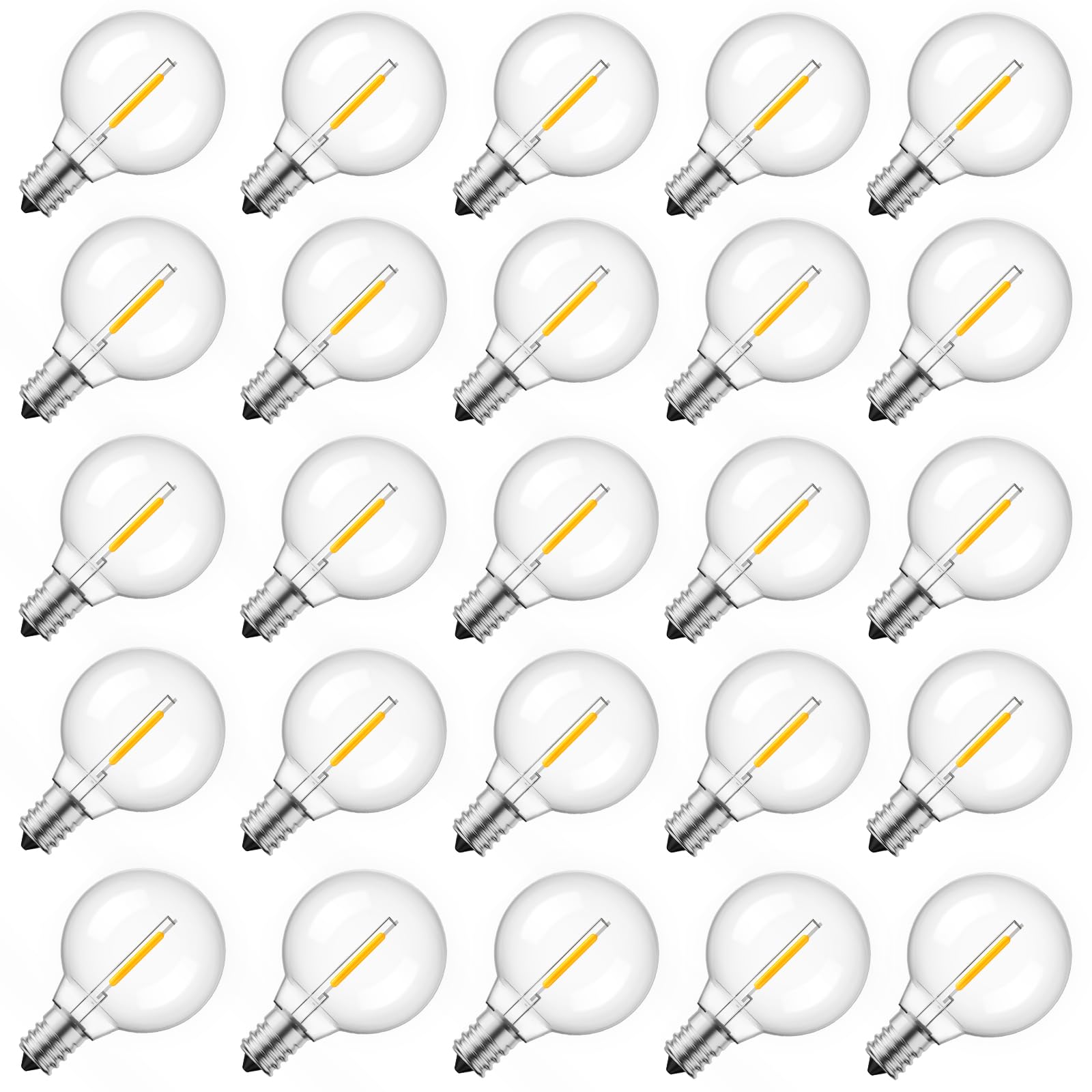 G40 Led Replacement Light Bulbs 1W Shatterproof Globe Bulb fits E12 Candelabra Screw Base, 1.5 Inch Dimmable Light Bulbs for Indoor Outdoor String Lights, Patio Cafe Decor, Warm White, 25 Pack