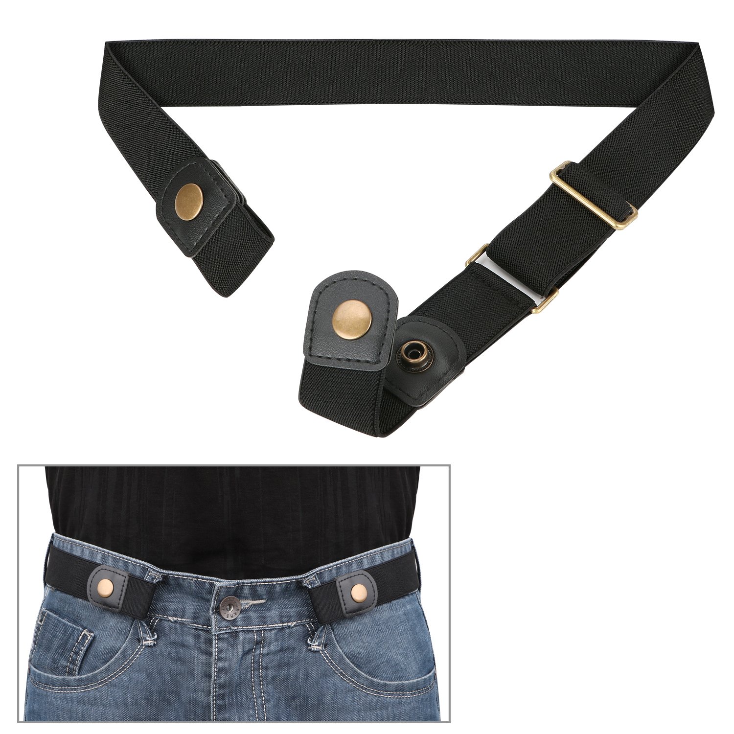 No Buckle Invisible Elastic Belt for Men/Women Black, Fits waist 36-50in