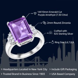 Gem Stone King 925 Sterling Silver Emerald Cut Gemstone Birthstone Engagement Ring | Emerald Cut 14X10MM | Wedding Anniversary Promise Ring For Women | Available In Size 5, 6, 7, 8, 9