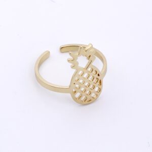 SENFAI Pineapple Charm Open Finger Rings Adjustable Cute Women Jewelry (Gold)