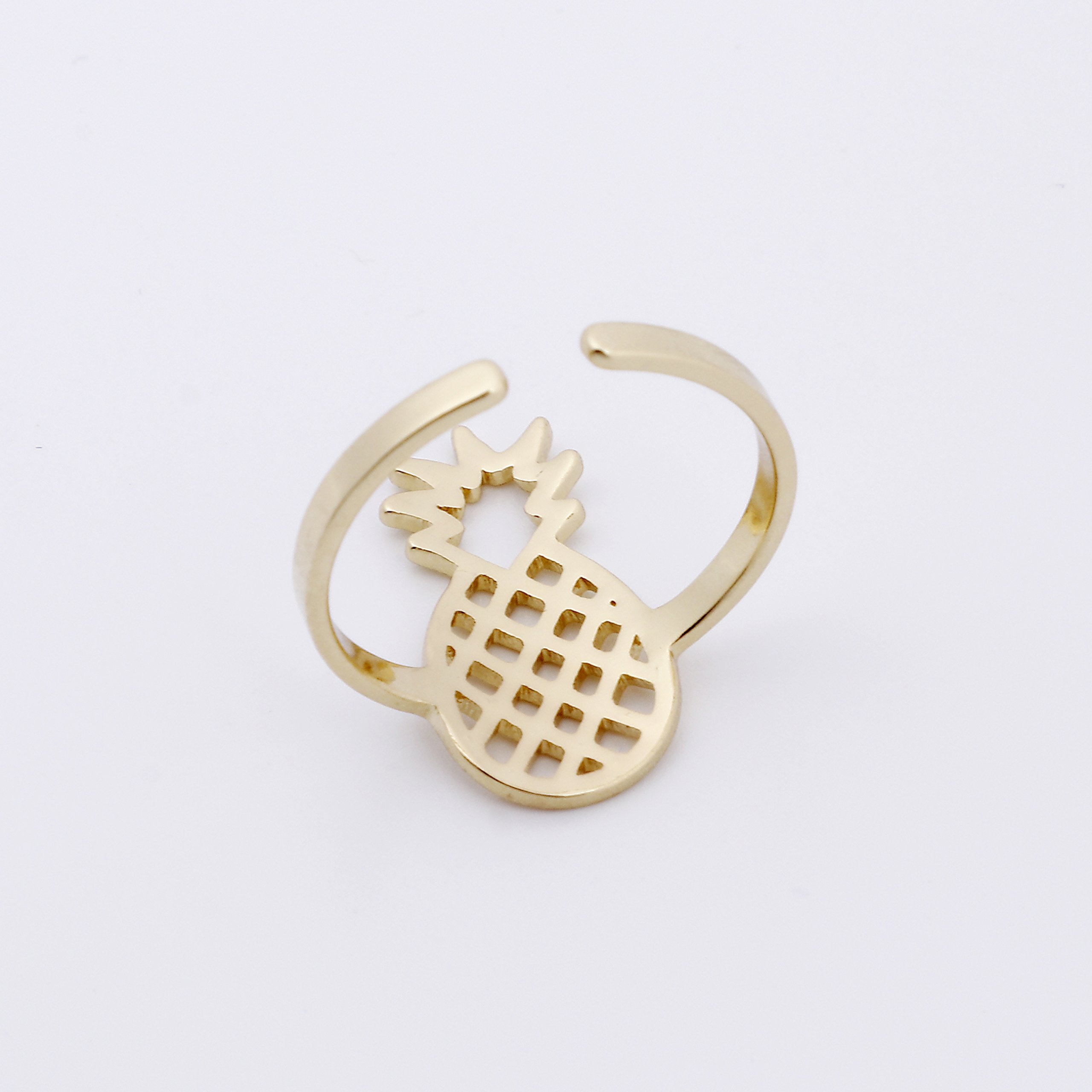 SENFAI Pineapple Charm Open Finger Rings Adjustable Cute Women Jewelry (Gold)