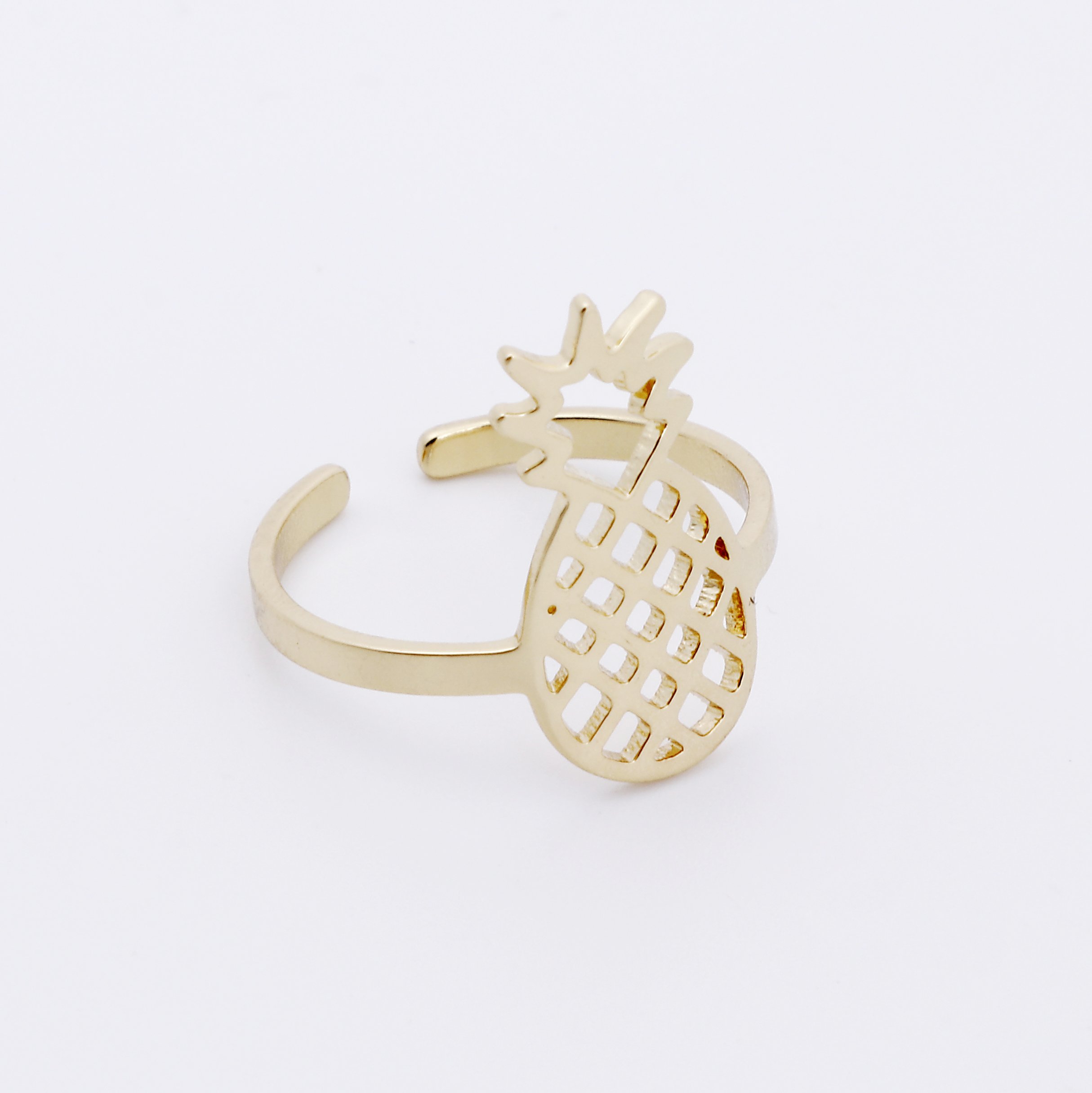 SENFAI Pineapple Charm Open Finger Rings Adjustable Cute Women Jewelry (Gold)