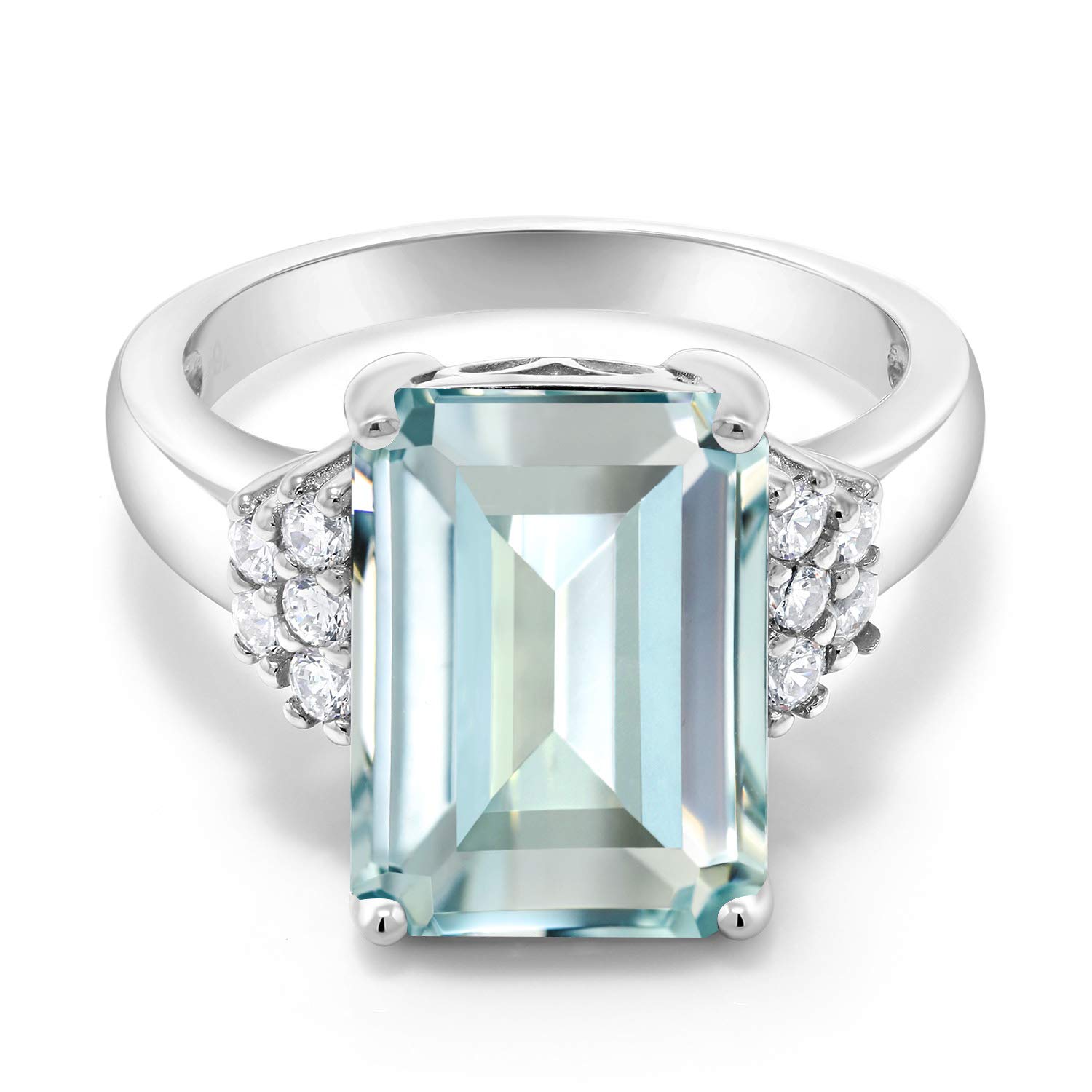 Gem Stone King 925 Sterling Silver Emerald Cut Gemstone Birthstone Engagement Ring | Emerald Cut 14X10MM | Wedding Anniversary Promise Ring For Women | Available In Size 5, 6, 7, 8, 9