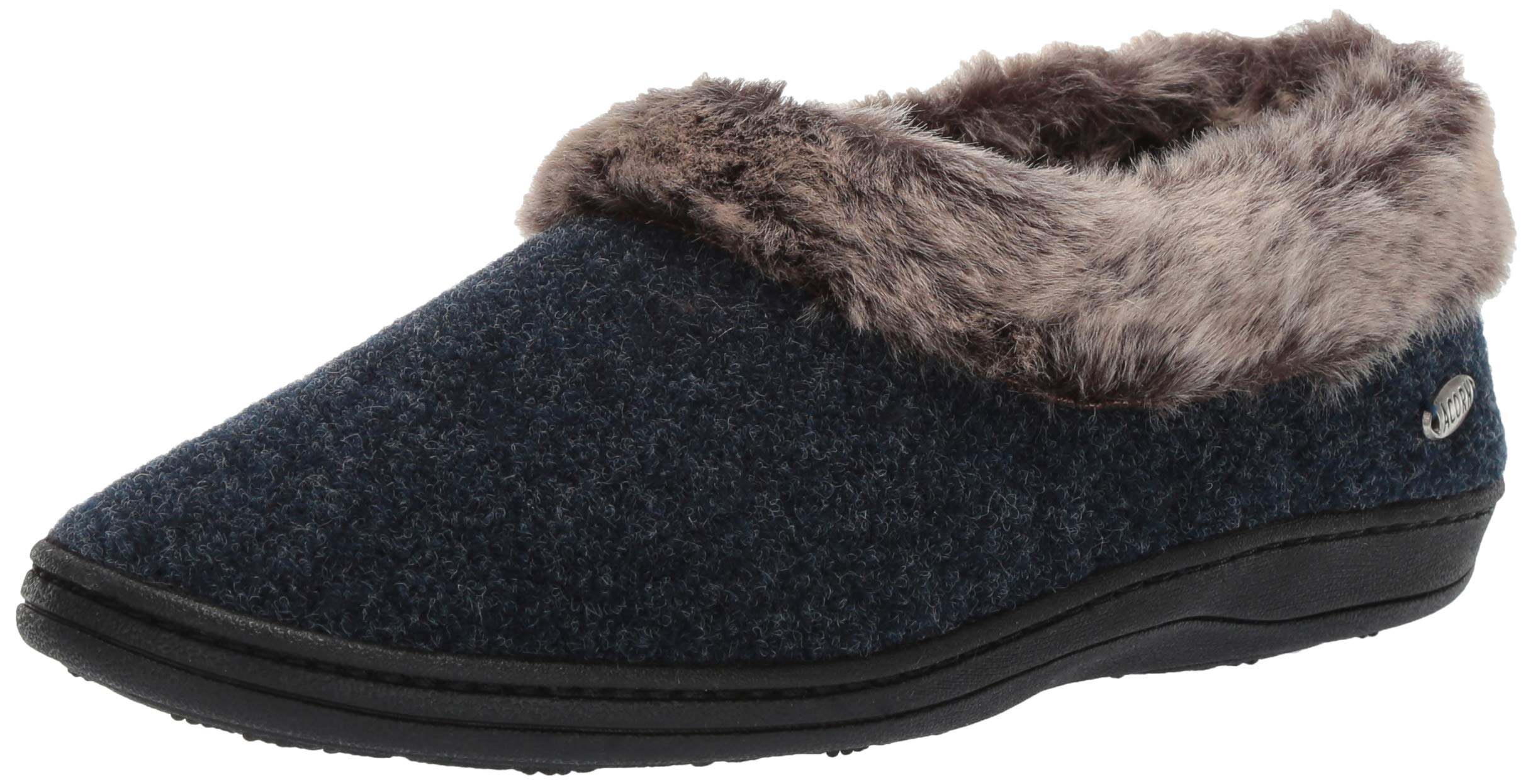 Acorn Womens Faux Chinchilla Collar Slipper, Navy Blue, 43957