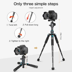 Koolehaoda Portable Mini Tripod Aluminum Alloy Tabletop Tripod Height 20 inch / 51cm with 360 Degree Ball Head and Bag for DSLR Camera, Video Camcorder.Load up to 11lbs / 5kg - (Blue)