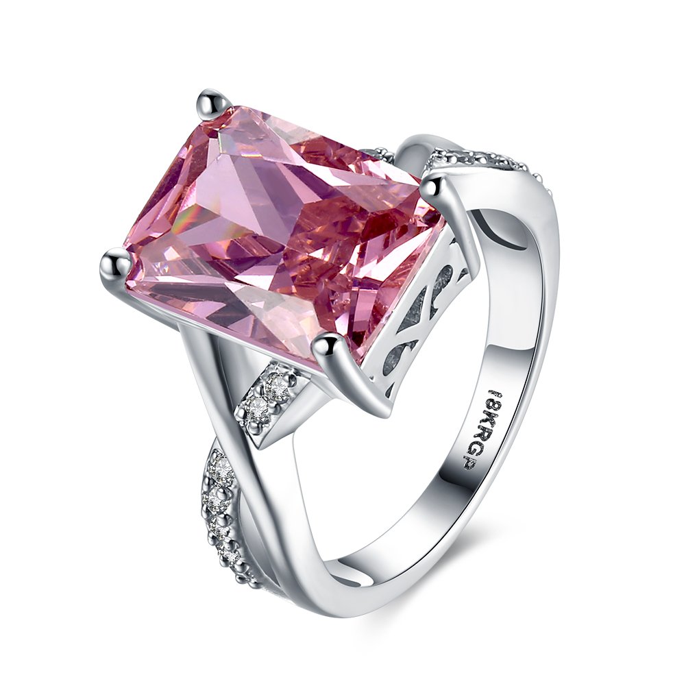 DUANMEINAD Swarovski Crystal Rings For Women Size 6-9 - White Gold Plated Pink Zircon Ring (7)