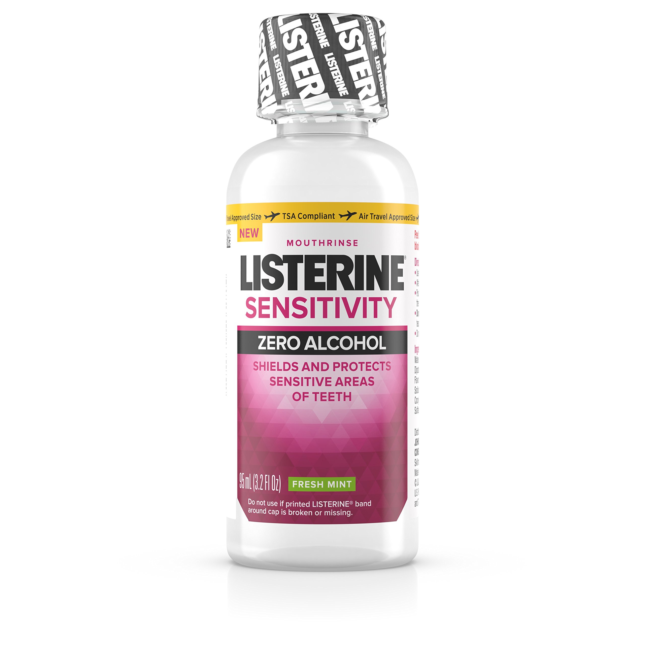 Listerine Sensitivity Mouthwash, Zero Alcohol Mouth Rinse, Fresh Mint, Travel Size 3.2 Ounces (95ml) - Pack of 3