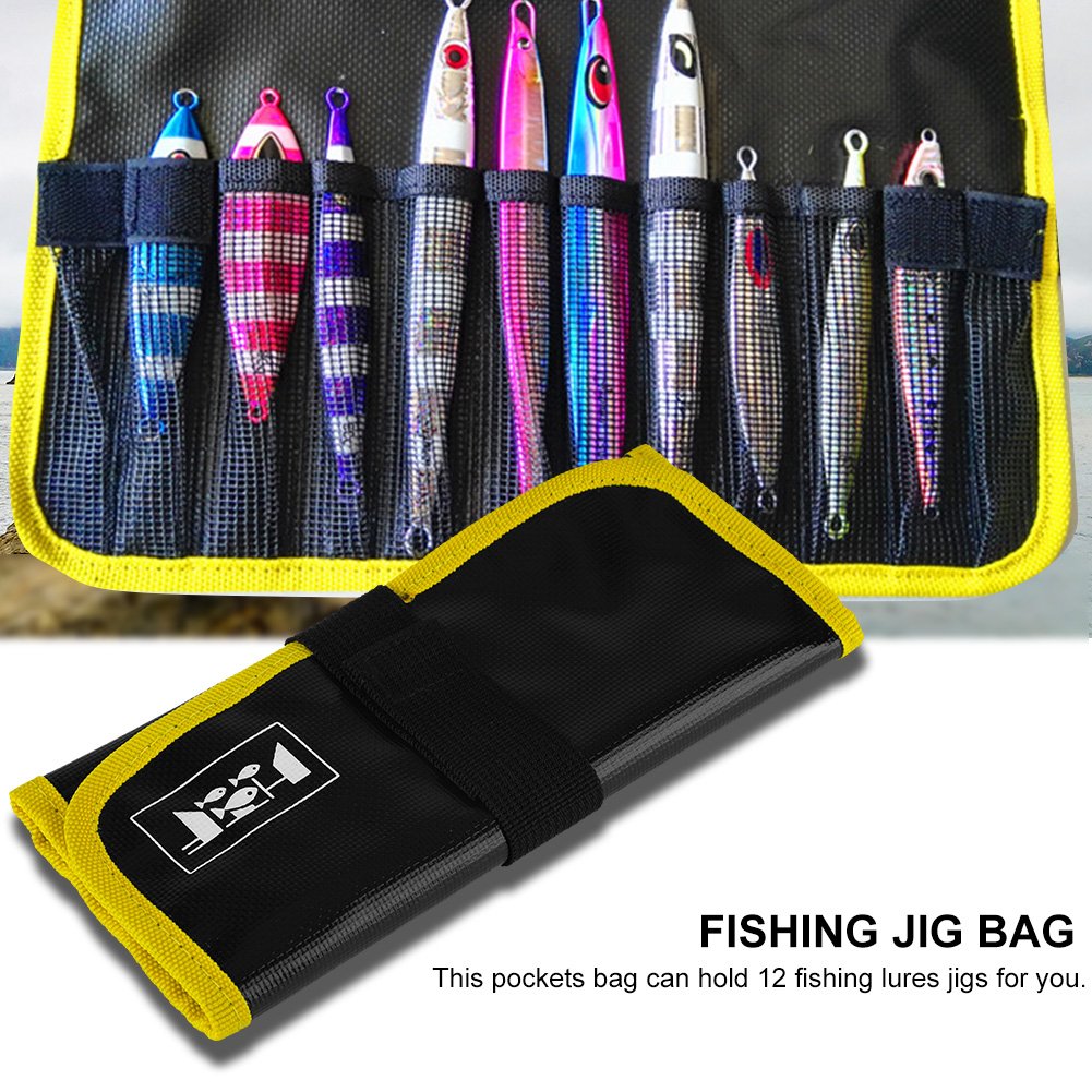 Fishing Lures Bag, Portable Fishing Jig Bag Lures Baits Storage Tackle Pocket Bag Organizer (Yellow) Jig Bag Saltwater Fishing Jig Bags and Pouches Vertical Jig Bag Vertical Jig