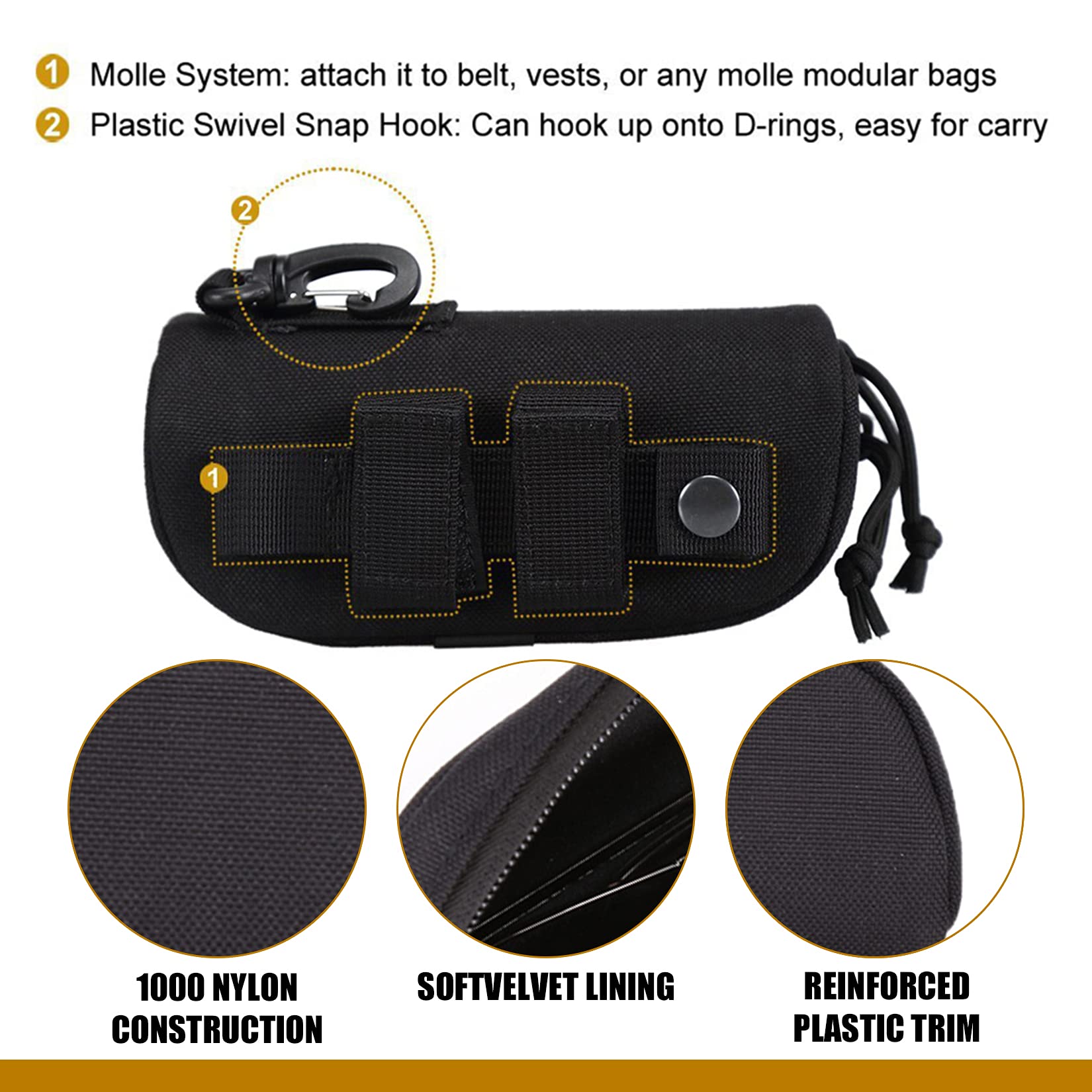 LIVIQILY Tactical MOLLE Glasses Shockproof Protective Box Portable Outdoor Sunglasses Pouch Eyewear Carry Case (Black)