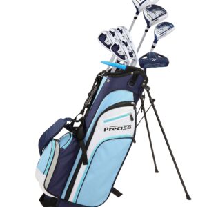 Precise M3 Ladies Womens Complete Golf Clubs Set Includes Driver, Fairway, Hybrid, 7-PW Irons, Putter, Stand Bag, 3 H/C's Blue - Regular or Petite Size!