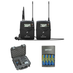 Sennheiser ew 112P G4 Camera-Mount Wireless Microphone System with ME 2-II Lavalier Mic Plus SKB iSeries Waterproof System Case and 4-Hour Rapid Charger (4 AA Batteries)