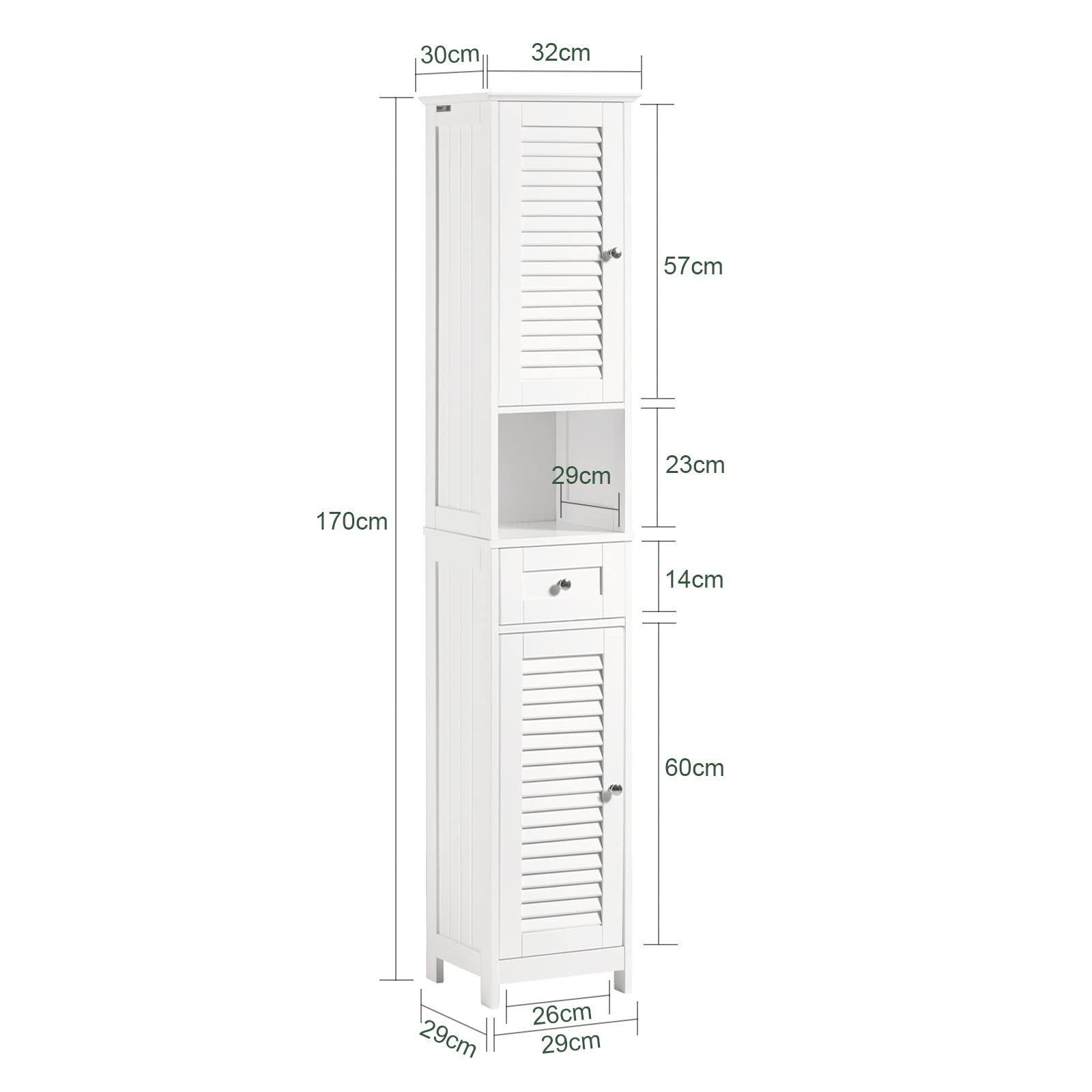 Haotian Tall Bathroom Storage Cabinet Freestanding Cabinet Slim Cabinet with Shelves and Drawers, White FRG236-W