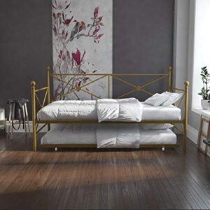 DHP Lina Metal Daybed with Trundle, Twin Size Sofa Bed Frame, Gold