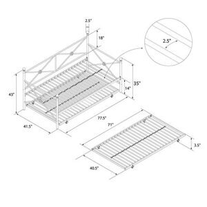 DHP Lina Metal Daybed with Trundle, Twin Size Sofa Bed Frame, Gold