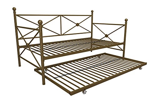 DHP Lina Metal Daybed with Trundle, Twin Size Sofa Bed Frame, Gold