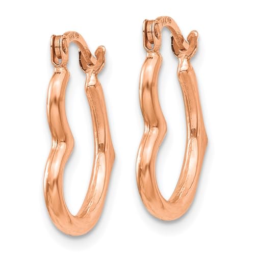 14K Rose Pink Gold Heart Hoops Love Friendship Earrings