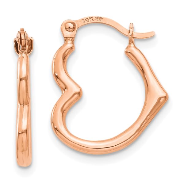 14K Rose Pink Gold Heart Hoops Love Friendship Earrings