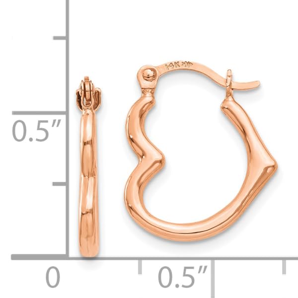 14K Rose Pink Gold Heart Hoops Love Friendship Earrings