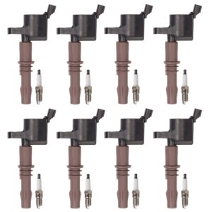 ena set of 8 ignition coil pack and platinum spark plug compatible with ford mustang expedition explorer f150 f250 f350 f450 f550 f650 f750 f53 f59 navigator 4.6l 5.4l 6.8l replacement for fd509 sp509