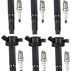 ENA Set of 6 Platinum Spark Plug and 6 Ignition Coil Pack Compatible with Ford Mercury Lincoln Mazda Fusion Zephyr Tribute Milan 3.0L V6 Replacement for UF486 SP433