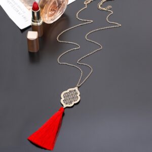 ALEXY 2Pcs Long Chain Pendant Necklace Set, Filigree Quatrefoil and Celtic Knot Pendant Tassel Y Necklaces for Women (B Gold + Gold)