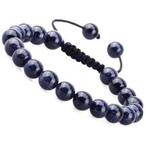 MASSIVE BEADS Gemstone Beaded Bracelets Natural Birthstone Healing Power Crystal Beads Macrame Adjustable (Blue Sand, 8mm)