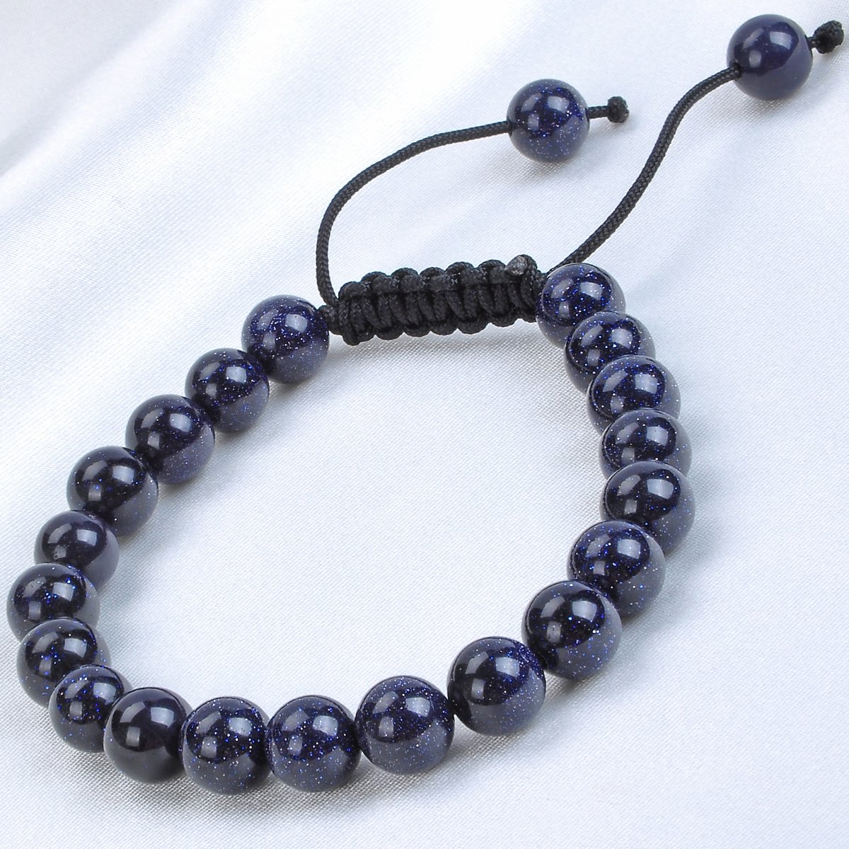 MASSIVE BEADS Gemstone Beaded Bracelets Natural Birthstone Healing Power Crystal Beads Macrame Adjustable (Blue Sand, 8mm)