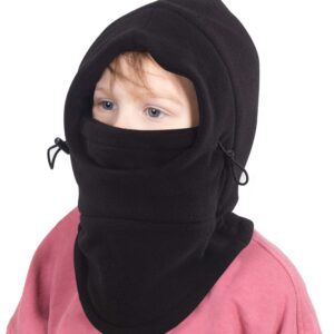 Tough Headwear Kids Winter Hat with Mask - Ski Mask for Kids - Ninja Kids Balaclava & Winter Face Mask for Kids w/Hood - Balaclava Black