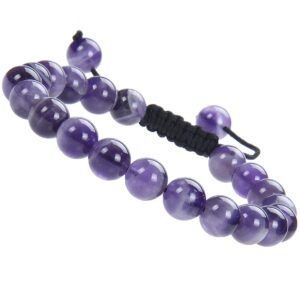 Massive Beads Natural Healing Power Gemstone Crystal Round Beads Unisex Adjustable Macrame Bracelets 8mm (Amethyst)