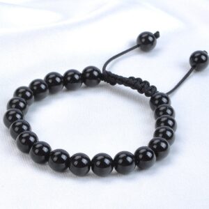 MASSIVE BEADS Black Onyx Beads, 8MM Semi-Precious Gemstones Adjustable Bracelet,Unisex (Onyx, 8mm)