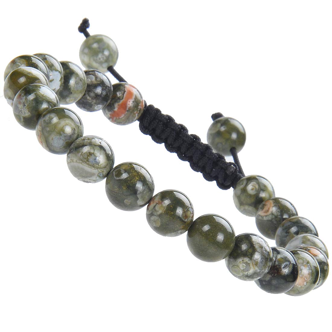 MASSIVE BEADS Adjustable Natural Semi-Precious Gems Beaded Handmade Bracelet (Green Rainforest Jasper, 8mm)