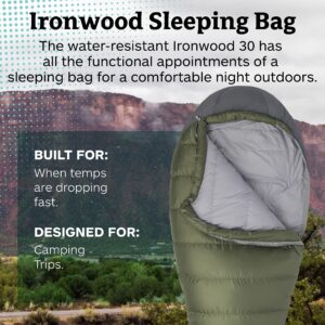 MARMOT Ironwood Mummy Sleeping Bag - 650 Fill Down, Lightweight, 30-Degree Rating, Bomber Green/Steel Onyx, Regular