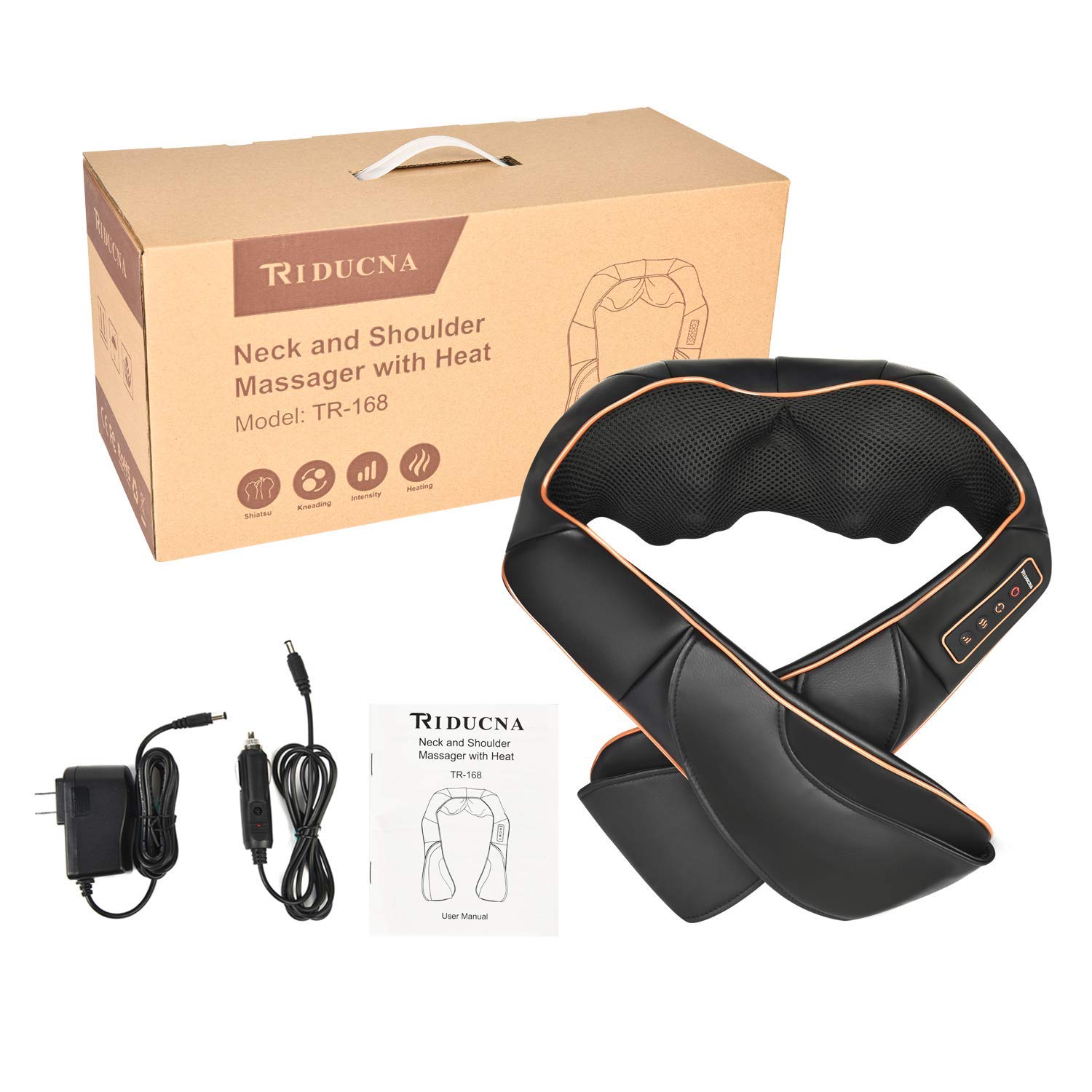 TRIDUCNA Neck Back Massager with Heat, Shiatsu Electric Deep Tissue with 3D Kneading Massage, 3 Intensity Levels, Muscle Pain Relief for Back,Neck,Shoulder,Legs, Gifts for Her/Him/Friend/Mom/Dad