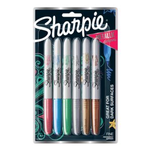 Sharpie Metallics Permanent Markers, Fine Tip, Assorted Colors, 6 Pack