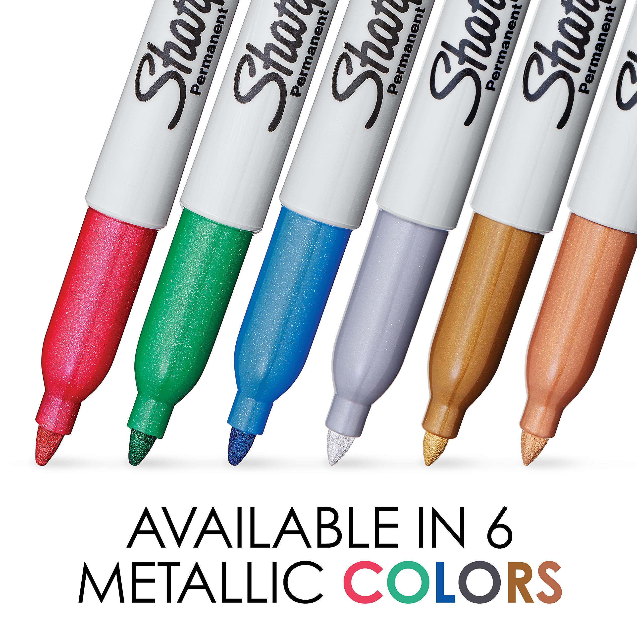 Sharpie Metallics Permanent Markers, Fine Tip, Assorted Colors, 6 Pack